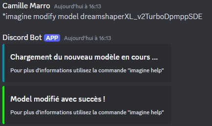 Image montrant le message de succès de changement du modèle de SD2